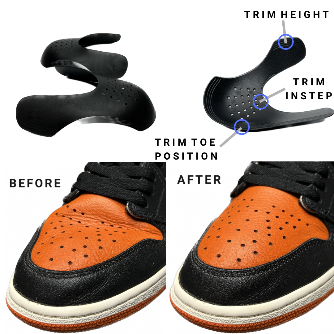 Crease Shields: Walk with confidence knowing your protected from creases in the toe box of your sneakers. Say goodbye to creases and say hello to long lasting style
