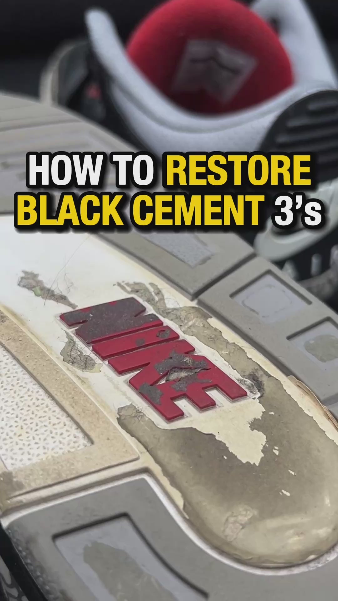 How to unyellow black cement 3s air jordan how to clean black cement 3 jordan how to restore air jordan black cement 3s using the best sneaker cleaner “NuAntidote” and the best sole sauce “Drip Sole Sauce” sneaker cleaner near me