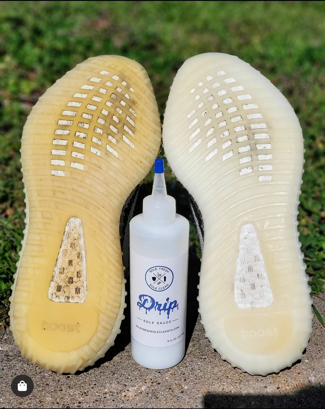 Whats the best sole sauce to use on yeeyzs? Drip Sole Sauce is the answer! Unyellow your midsoles, soles, toe caps, etc and get the best results possible in just a few hours. Want to know how to unyellow yeezy 350 soles like this ? Check out our youtube channel where we show you step by step how to unyellow your sneakers and get icy results every time!  